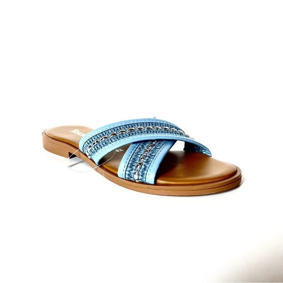 Toscanella Italian Sky Blue Embellished Boho Comfort Slide Sandals SZ 8.5 - Picture 3 of 13